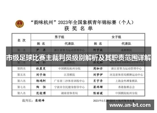 市级足球比赛主裁判员级别解析及其职责范围详解